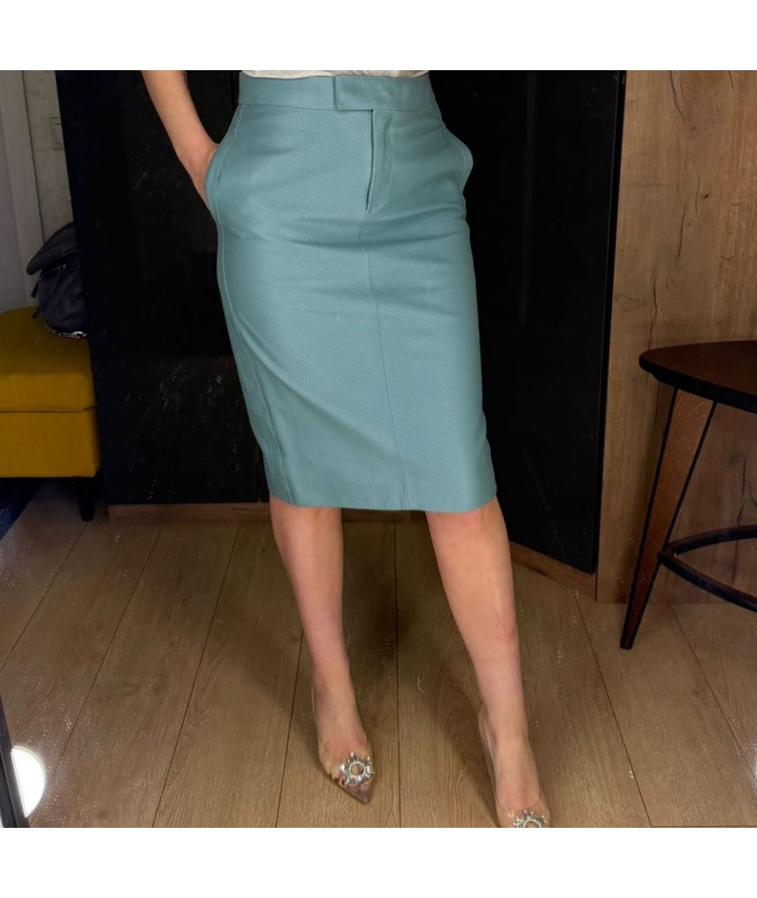 TOM FORD Бирюзовая кожаная юбка миди, фото 4