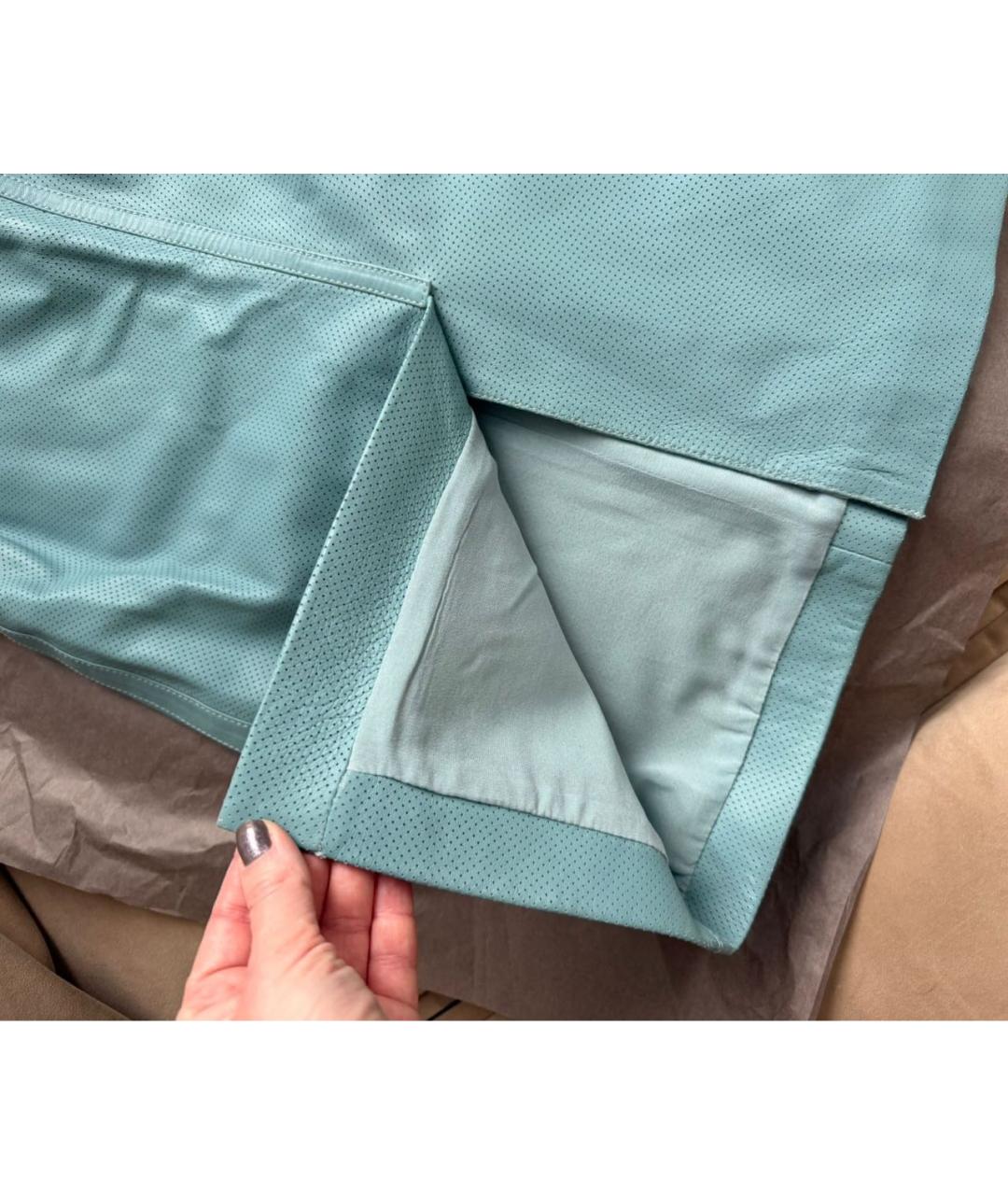 TOM FORD Бирюзовая кожаная юбка миди, фото 2