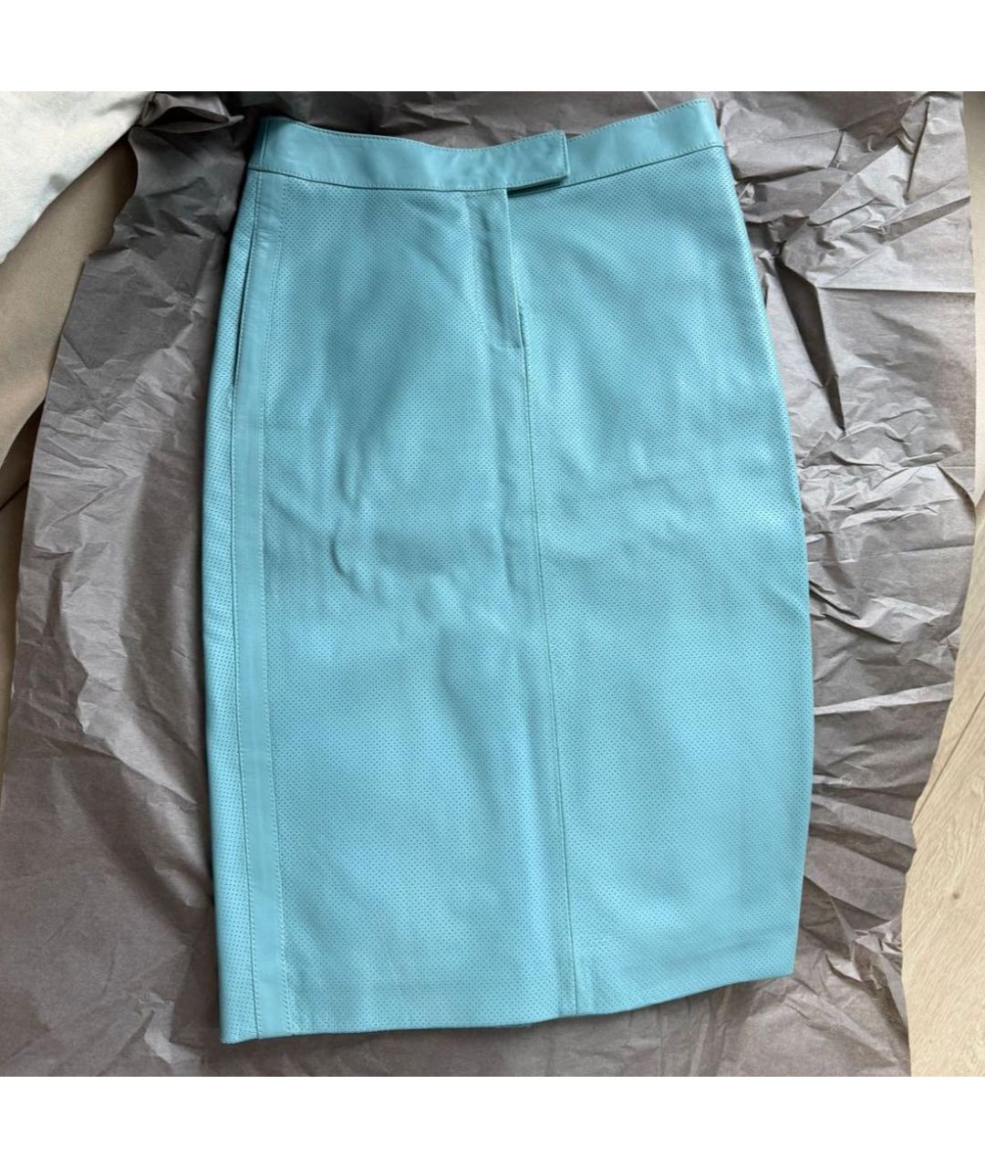 TOM FORD Бирюзовая кожаная юбка миди, фото 5