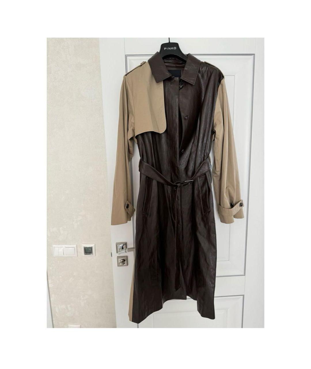 PINKO Коричневый полиэстеровый тренч/плащ, фото 2