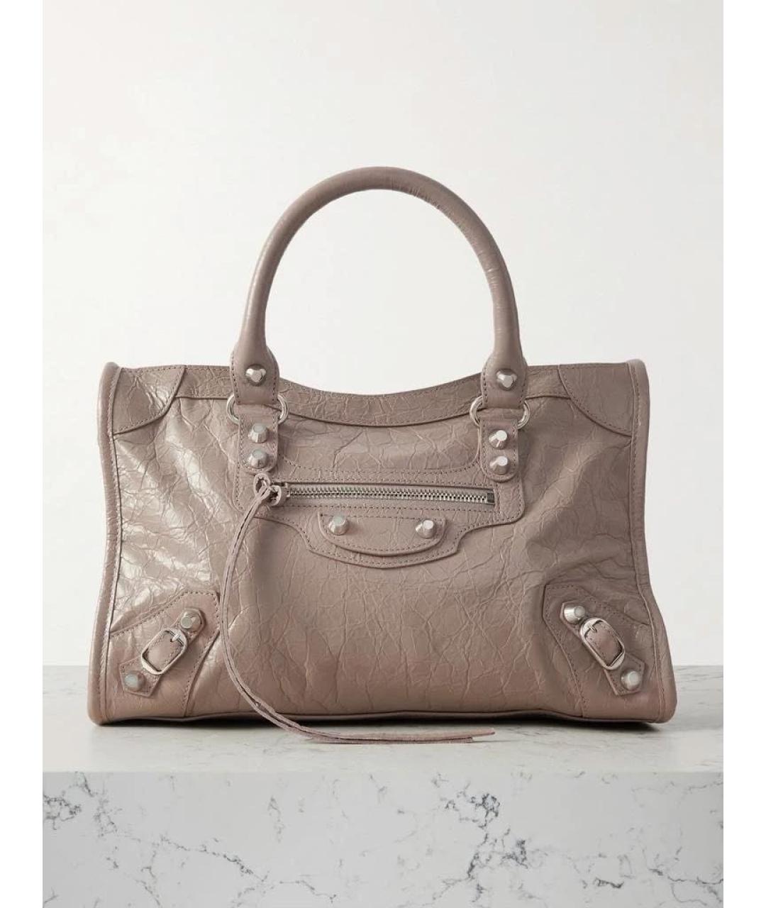 BALENCIAGA Бежевая кожаная сумка с короткими ручками, фото 5