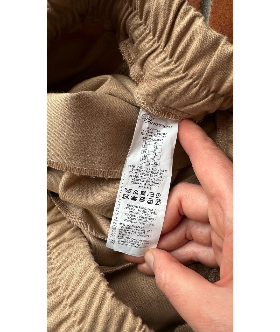 BLUMARINE Бежевые полиэстеровые прямые брюки, фото 5