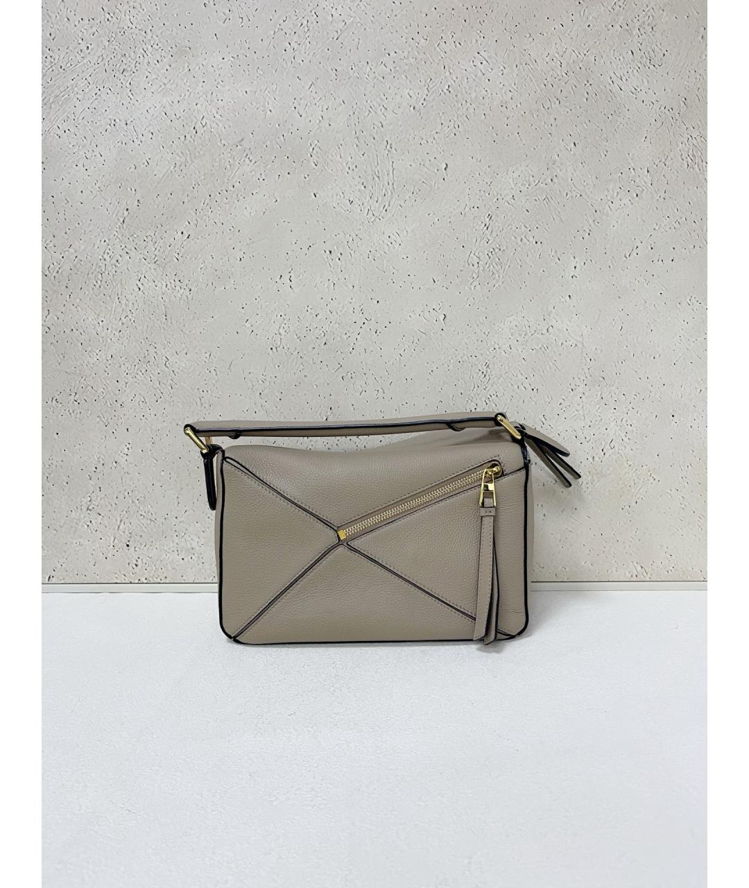 LOEWE Хаки кожаная сумка с короткими ручками, фото 2