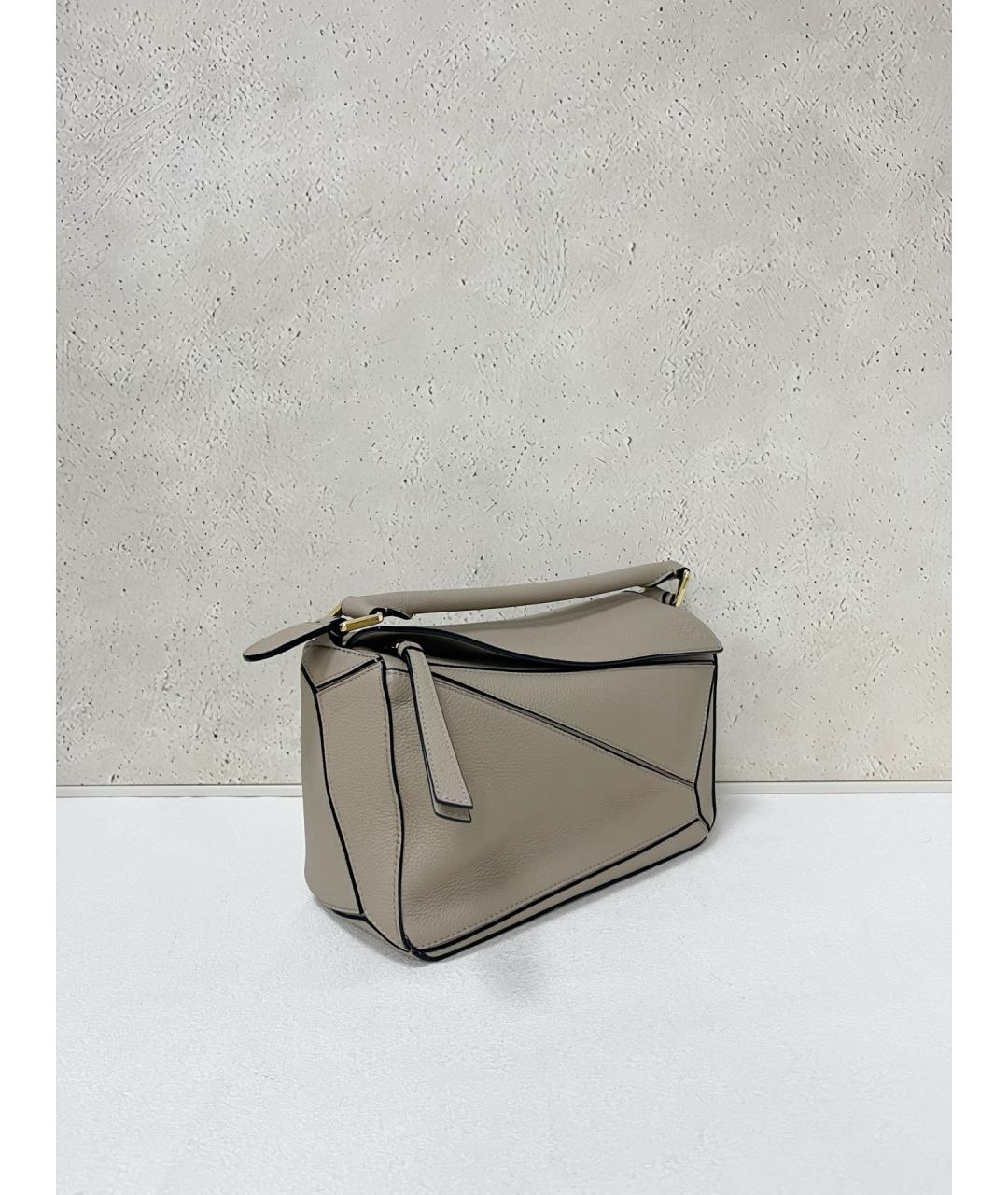 LOEWE Хаки кожаная сумка с короткими ручками, фото 4