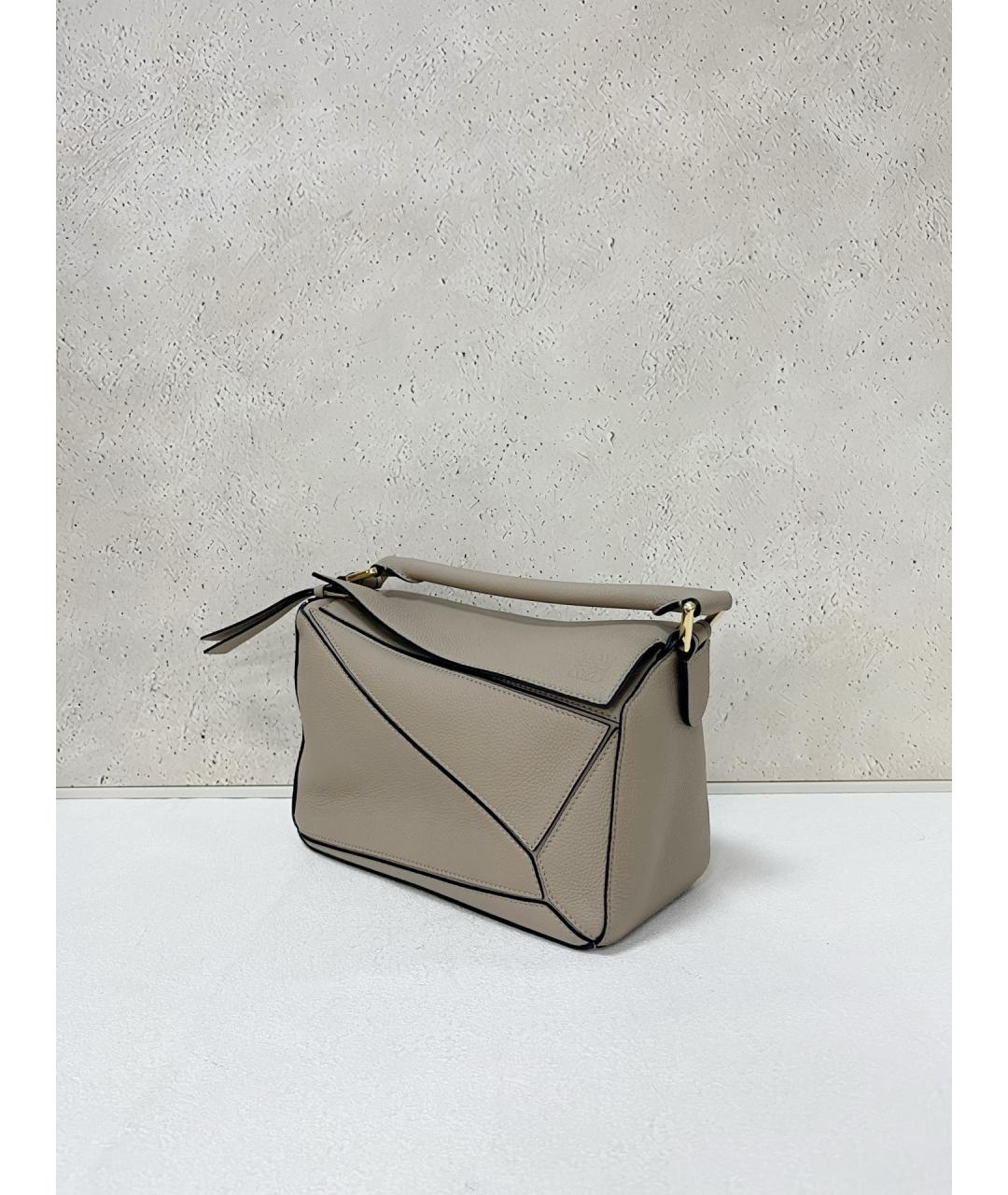 LOEWE Хаки кожаная сумка с короткими ручками, фото 3