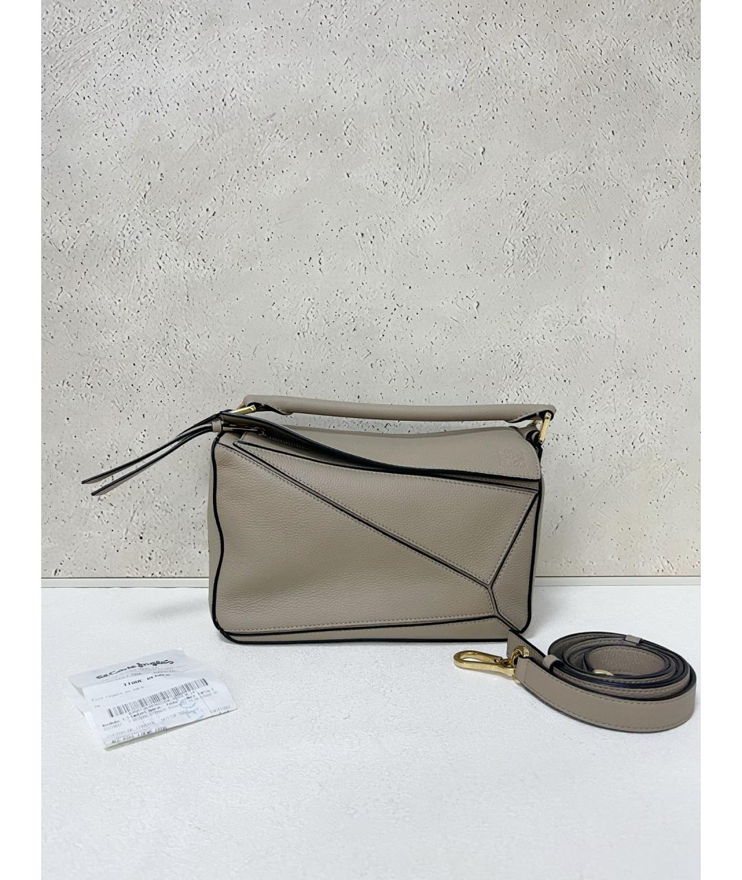 LOEWE Хаки кожаная сумка с короткими ручками, фото 7