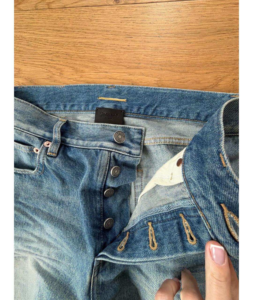 SAINT LAURENT Синие хлопковые прямые джинсы, фото 4