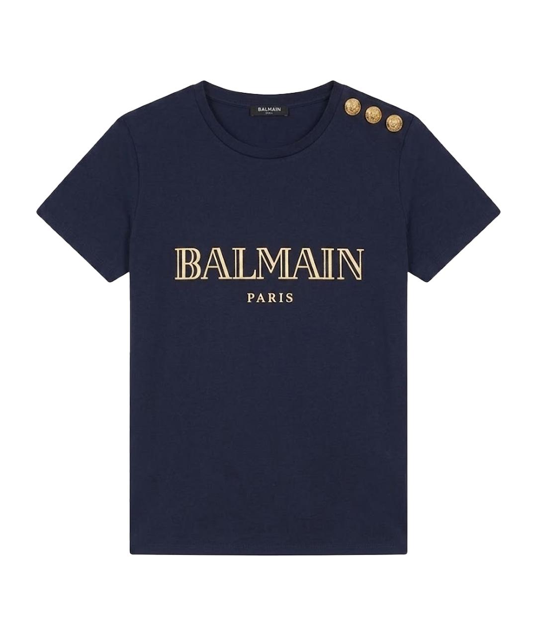 BALMAIN Темно-синяя хлопковая футболка, фото 1