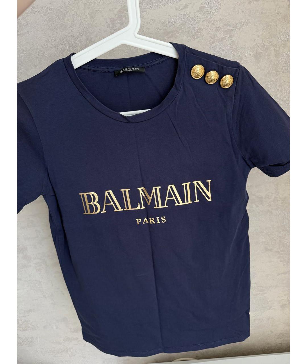 BALMAIN Темно-синяя хлопковая футболка, фото 5