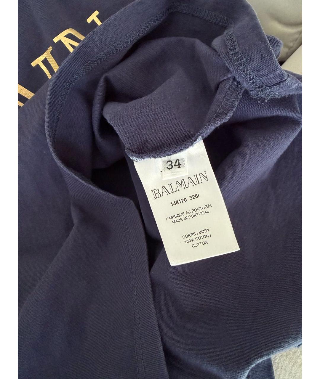 BALMAIN Темно-синяя хлопковая футболка, фото 4