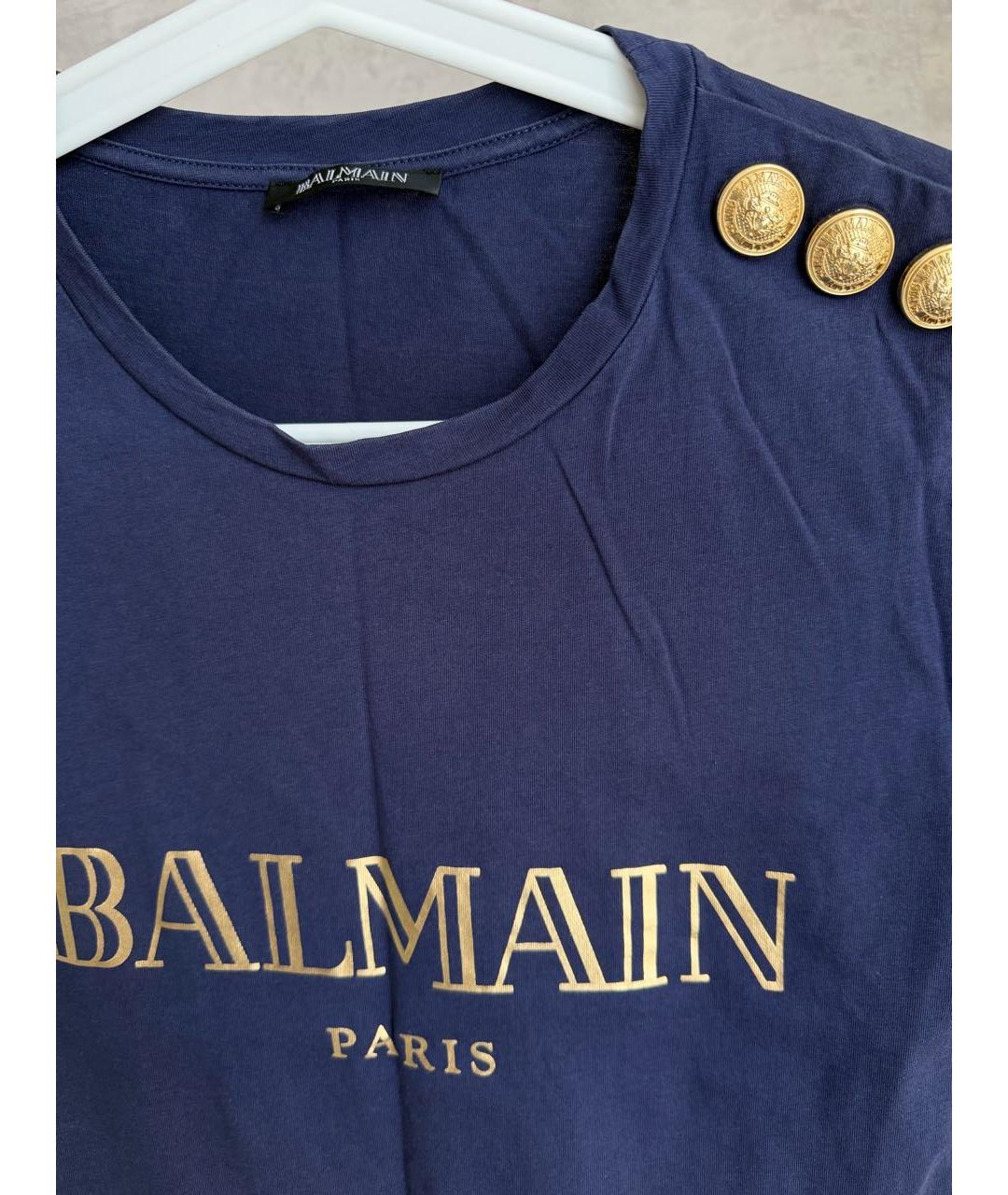 BALMAIN Темно-синяя хлопковая футболка, фото 3