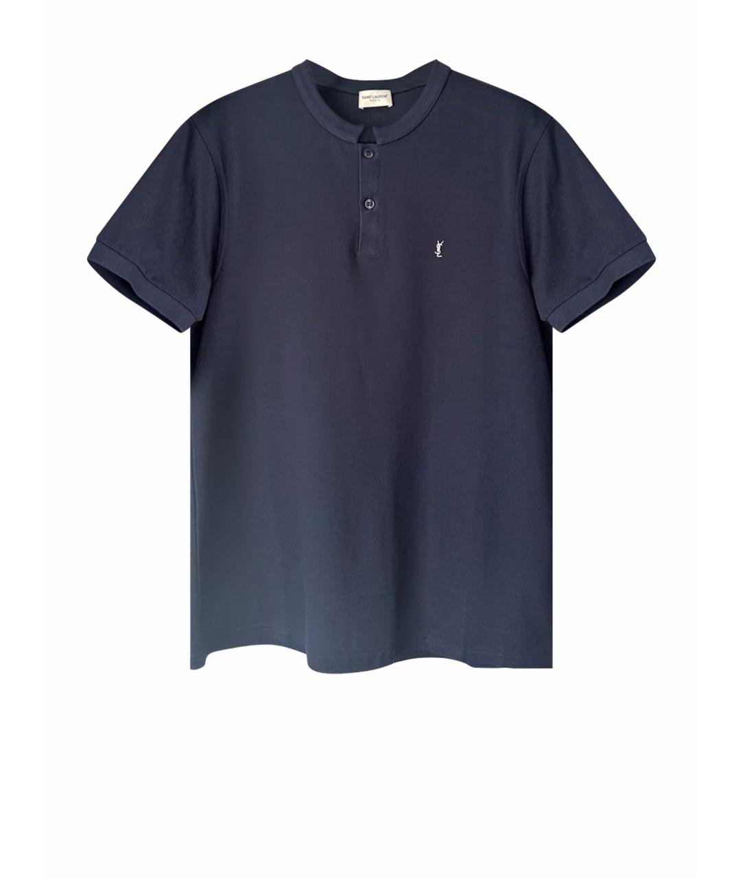 SAINT LAURENT Темно-синяя хлопковая футболка, фото 1
