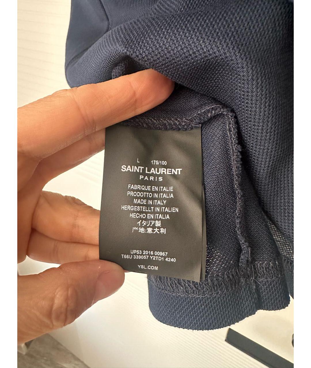 SAINT LAURENT Темно-синяя хлопковая футболка, фото 6