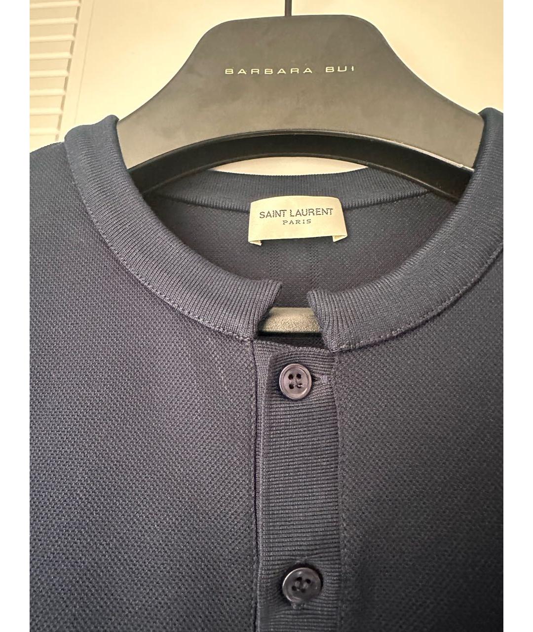 SAINT LAURENT Темно-синяя хлопковая футболка, фото 2