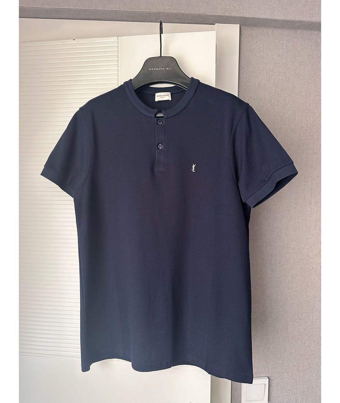 SAINT LAURENT Темно-синяя хлопковая футболка, фото 9