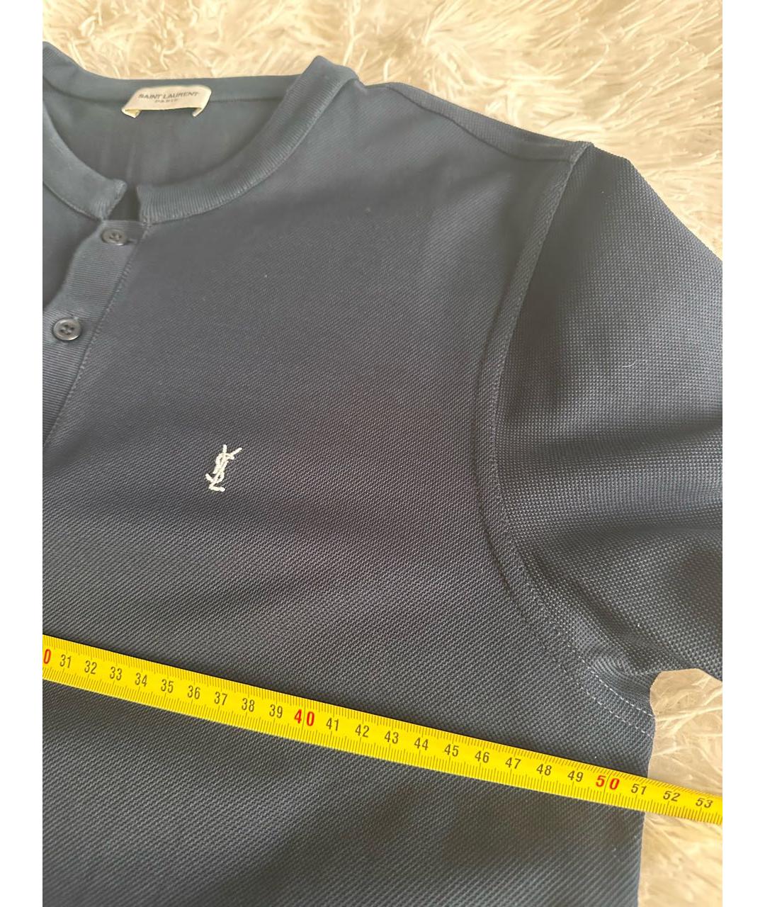 SAINT LAURENT Темно-синяя хлопковая футболка, фото 7