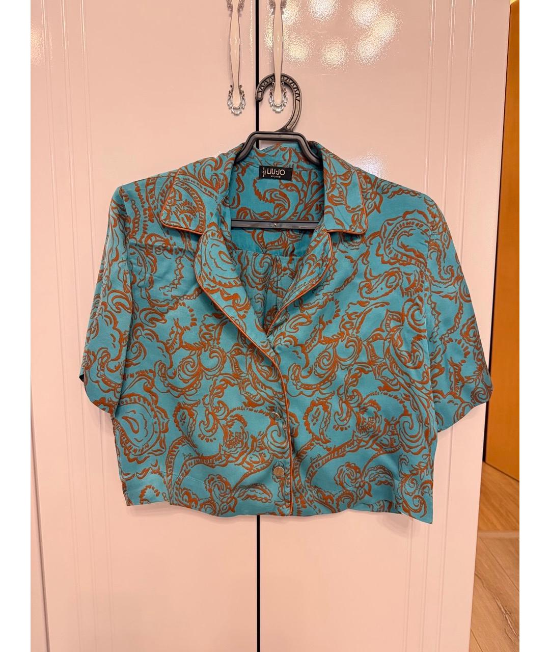 LIU JO Голубой шелковый костюм с брюками, фото 10