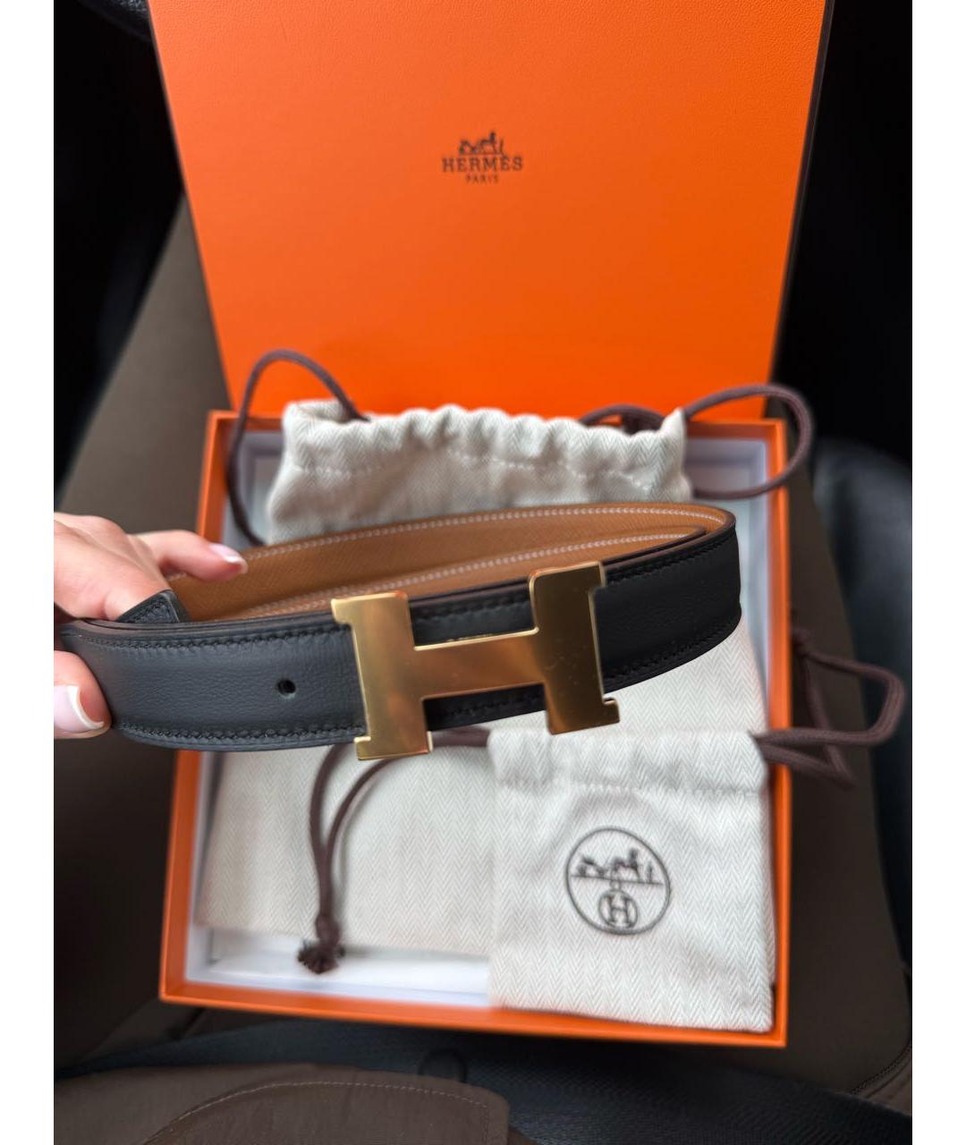 HERMES Черный кожаный ремень, фото 5