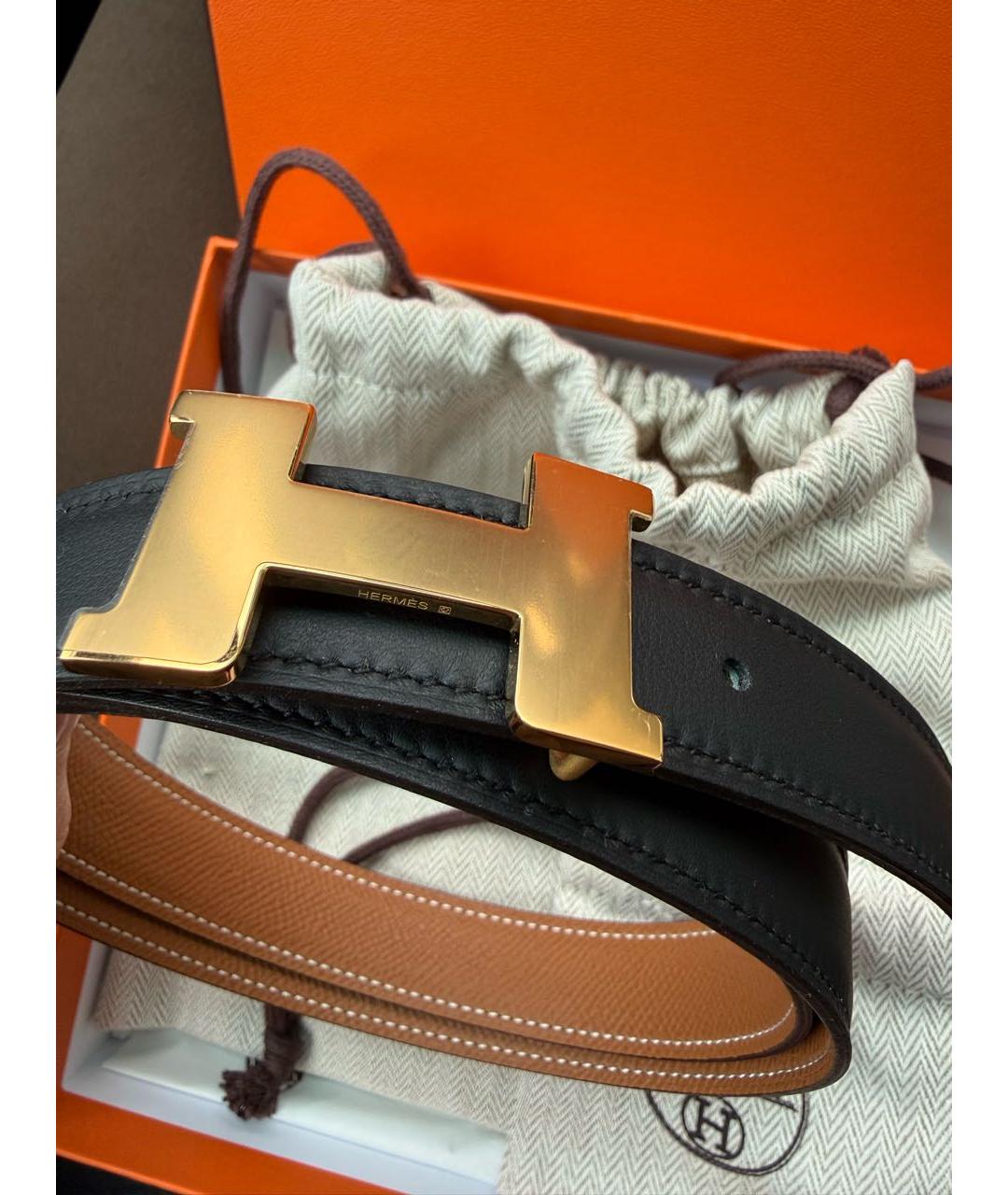 HERMES Черный кожаный ремень, фото 2