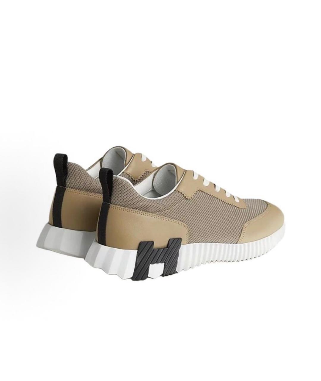 HERMES Бежевые кожаные низкие кроссовки / кеды, фото 3