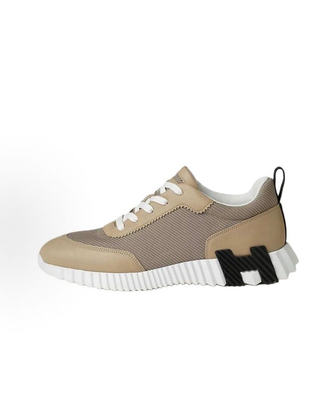 HERMES Бежевые кожаные низкие кроссовки / кеды, фото 2