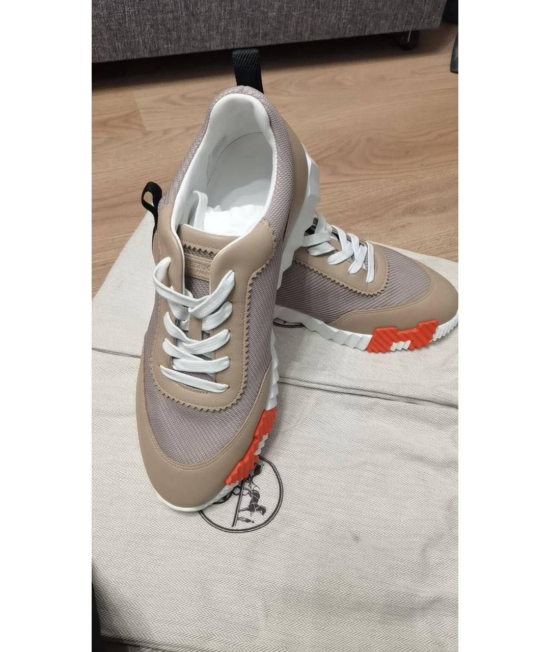 HERMES Бежевые кожаные низкие кроссовки / кеды, фото 5