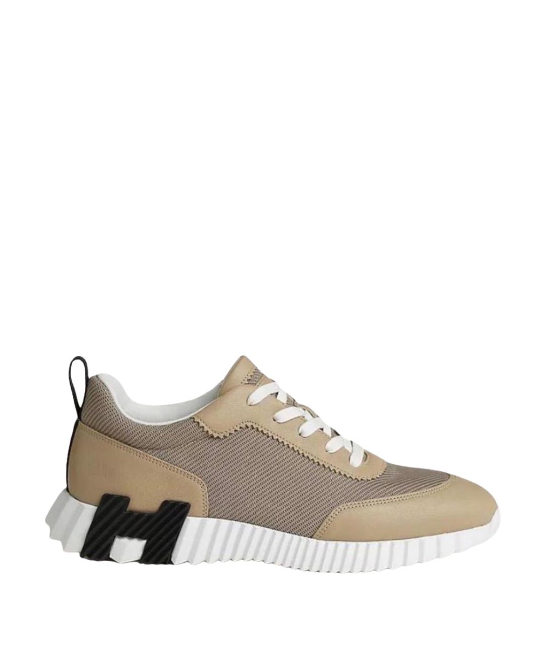 HERMES Бежевые кожаные низкие кроссовки / кеды, фото 1