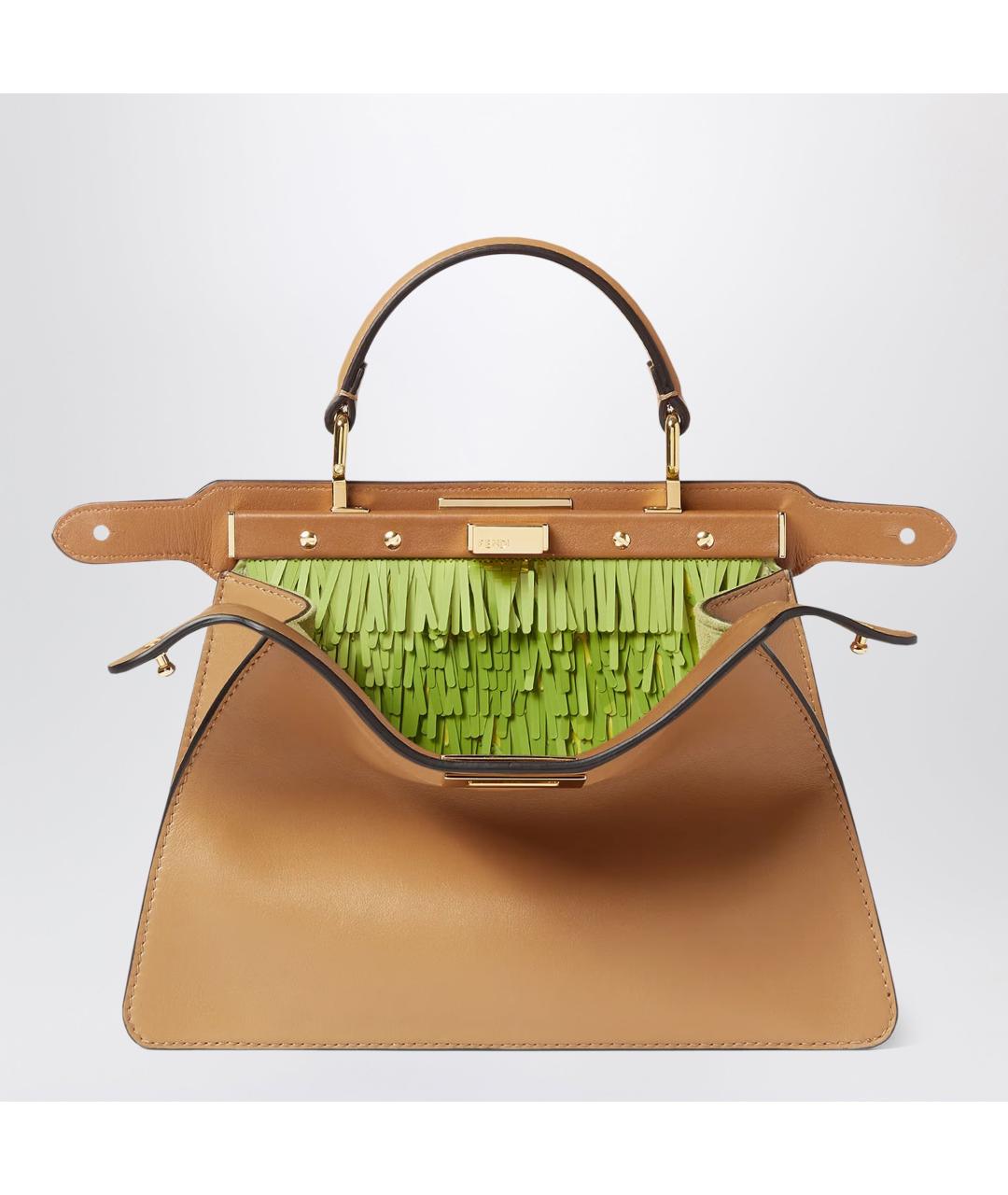 FENDI Бежевая кожаная сумка с короткими ручками, фото 3