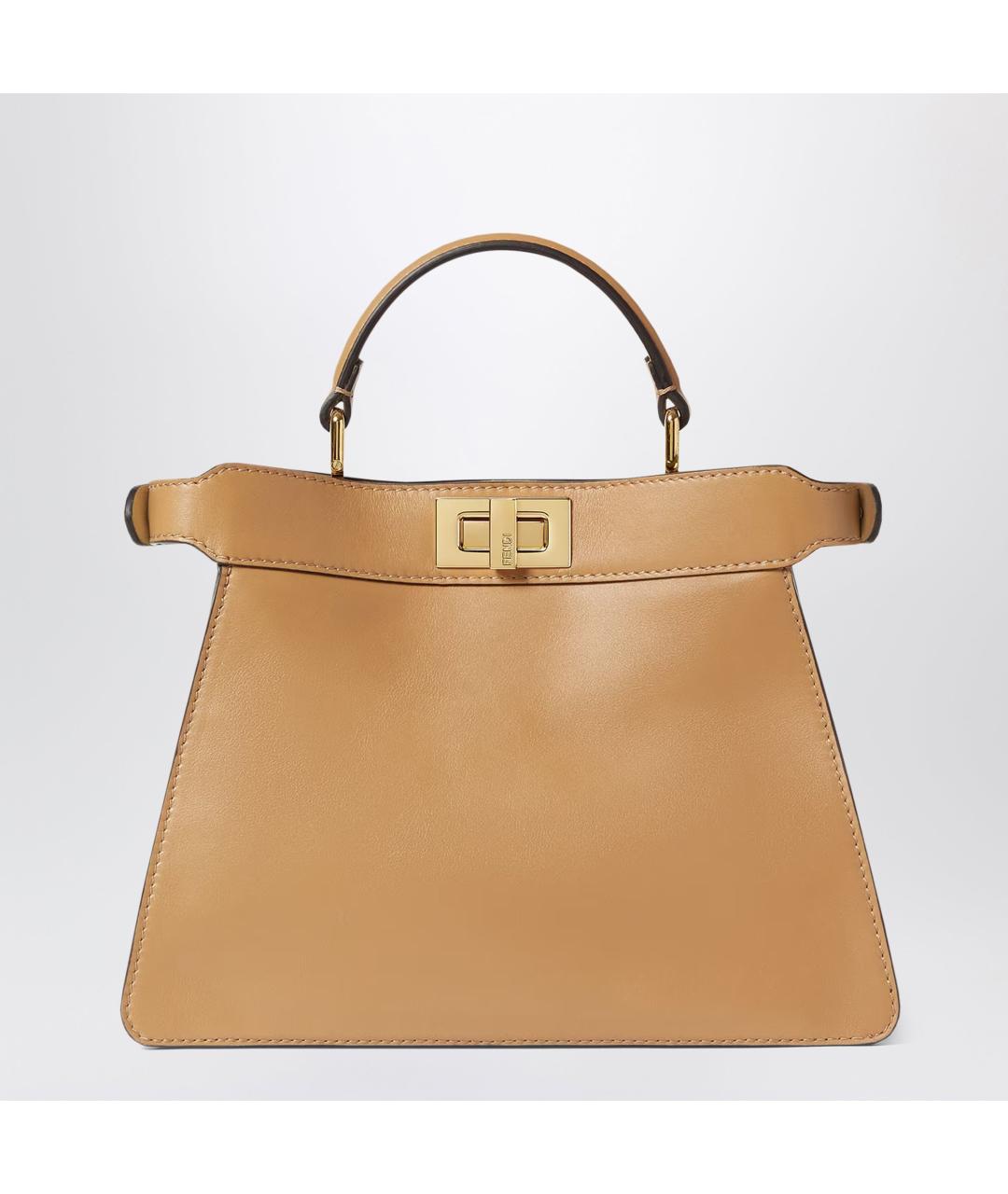 FENDI Бежевая кожаная сумка с короткими ручками, фото 2