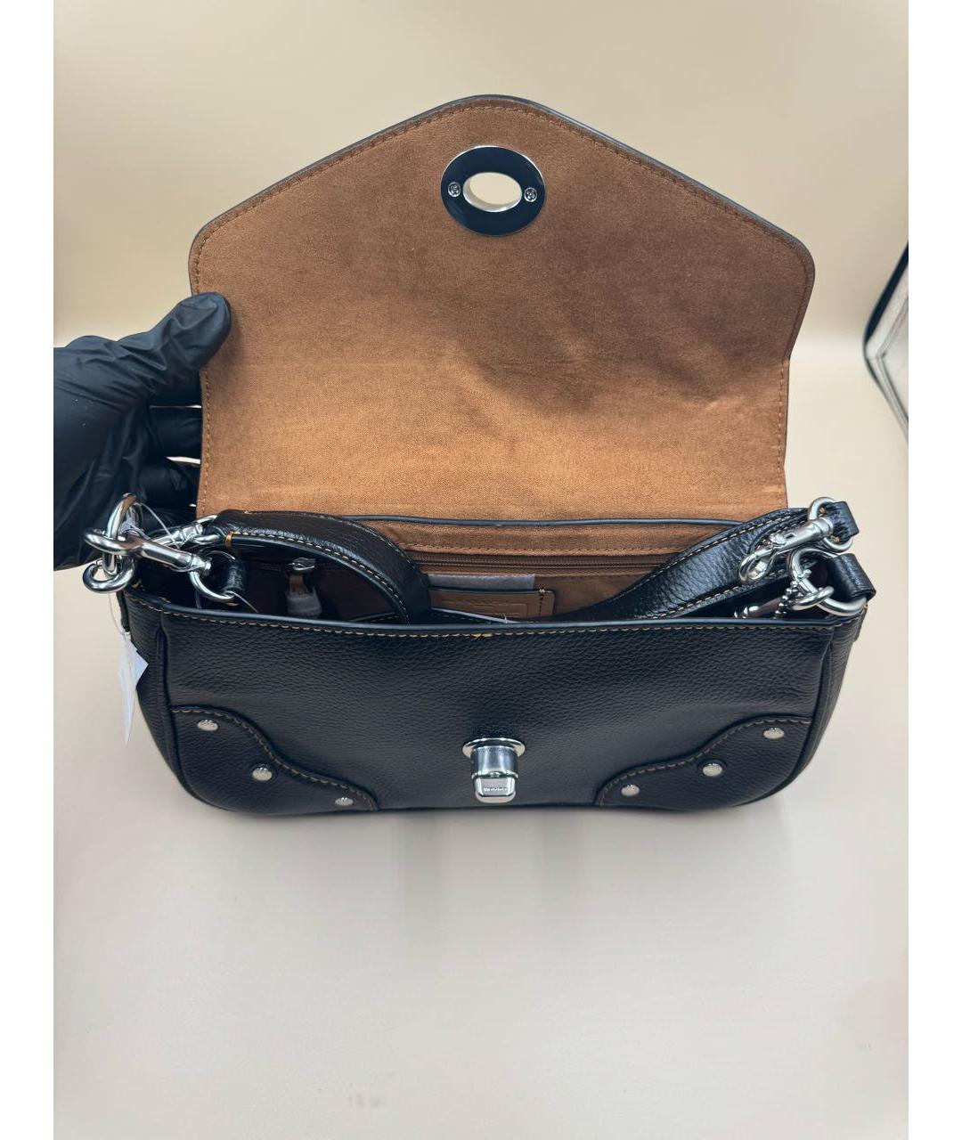 COACH Черная кожаная сумка через плечо, фото 5