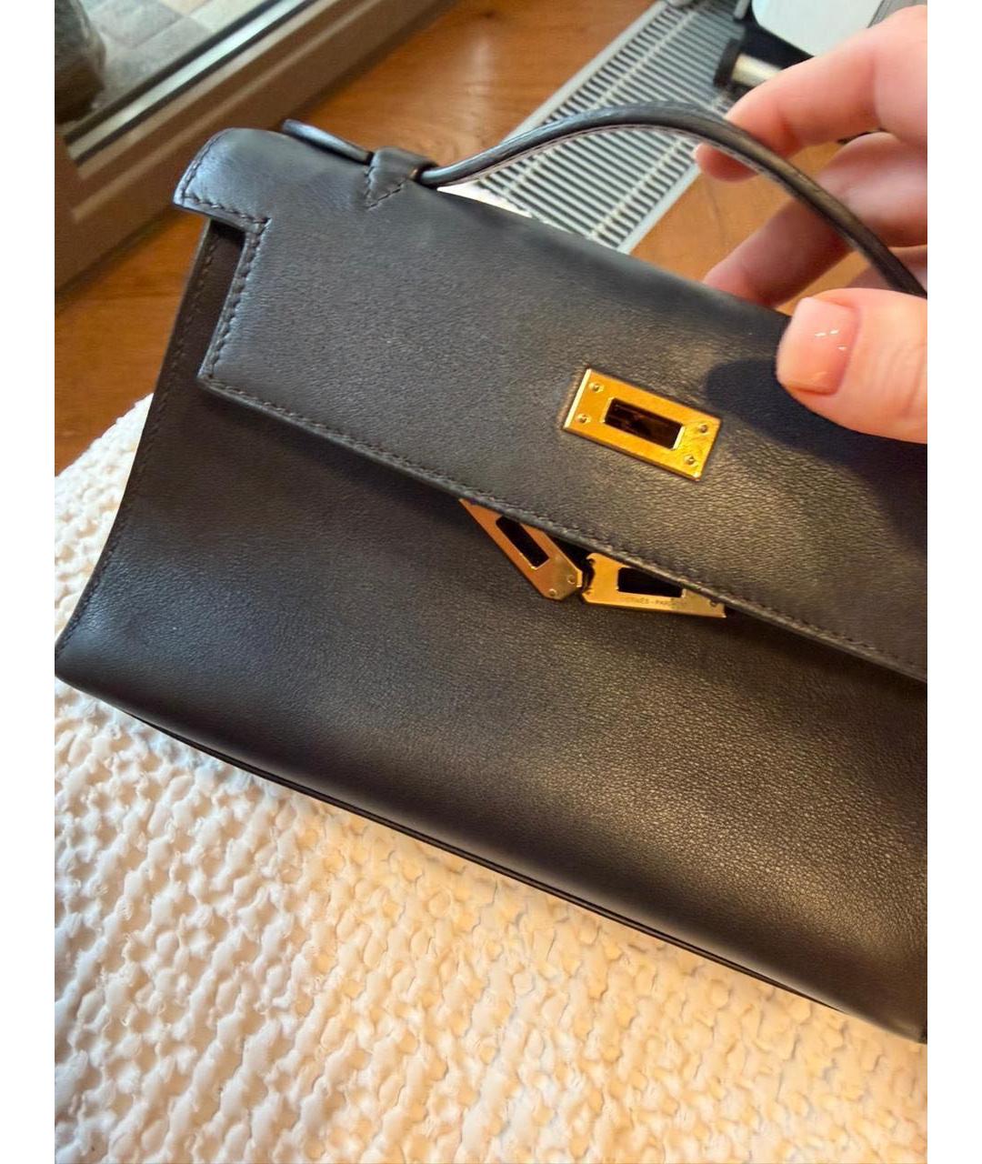 HERMES Черная кожаная сумка с короткими ручками, фото 2