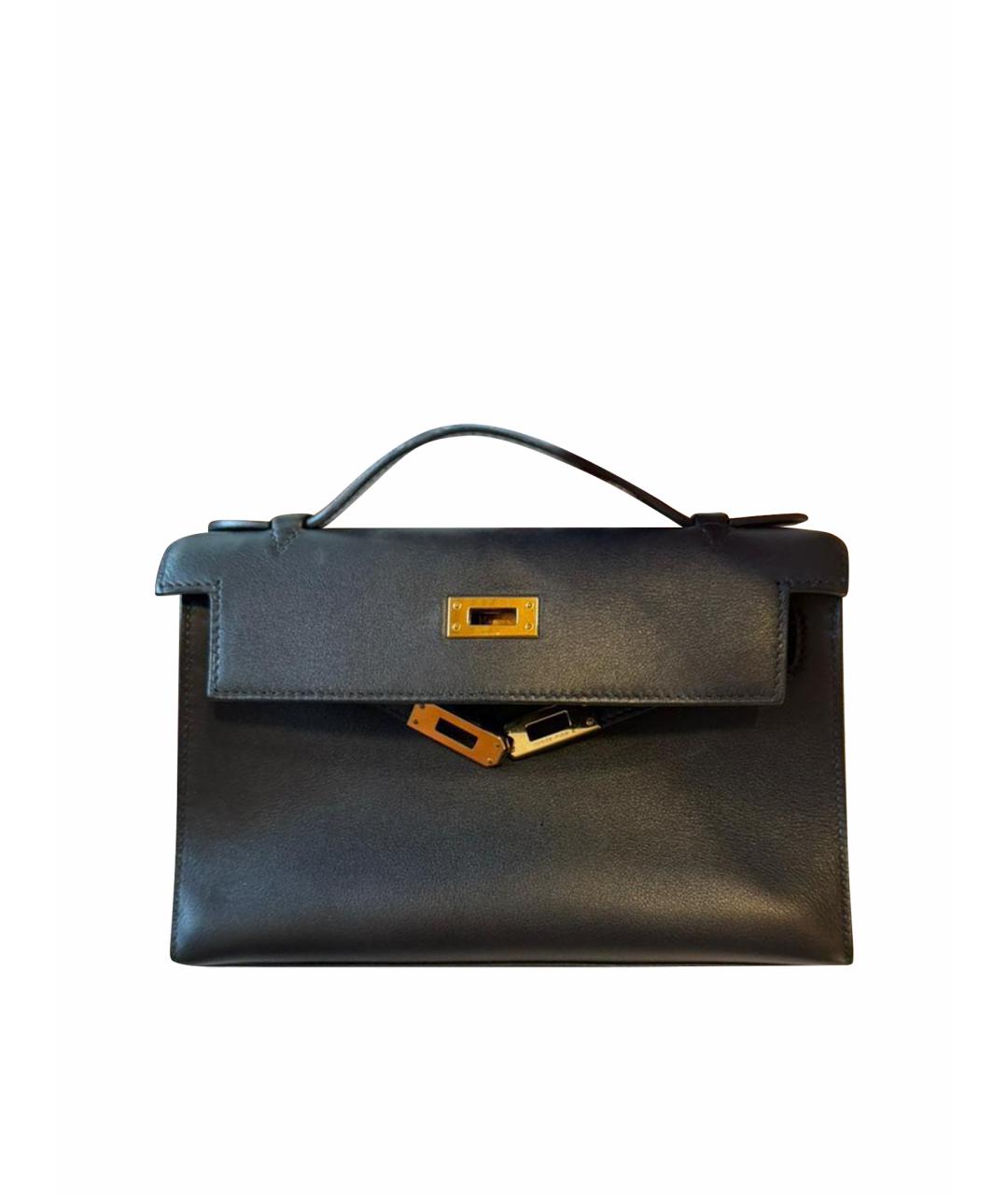 HERMES Черная кожаная сумка с короткими ручками, фото 1