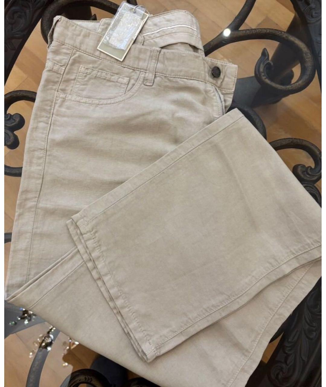 CANALI Бежевые льняные повседневные брюки, фото 3