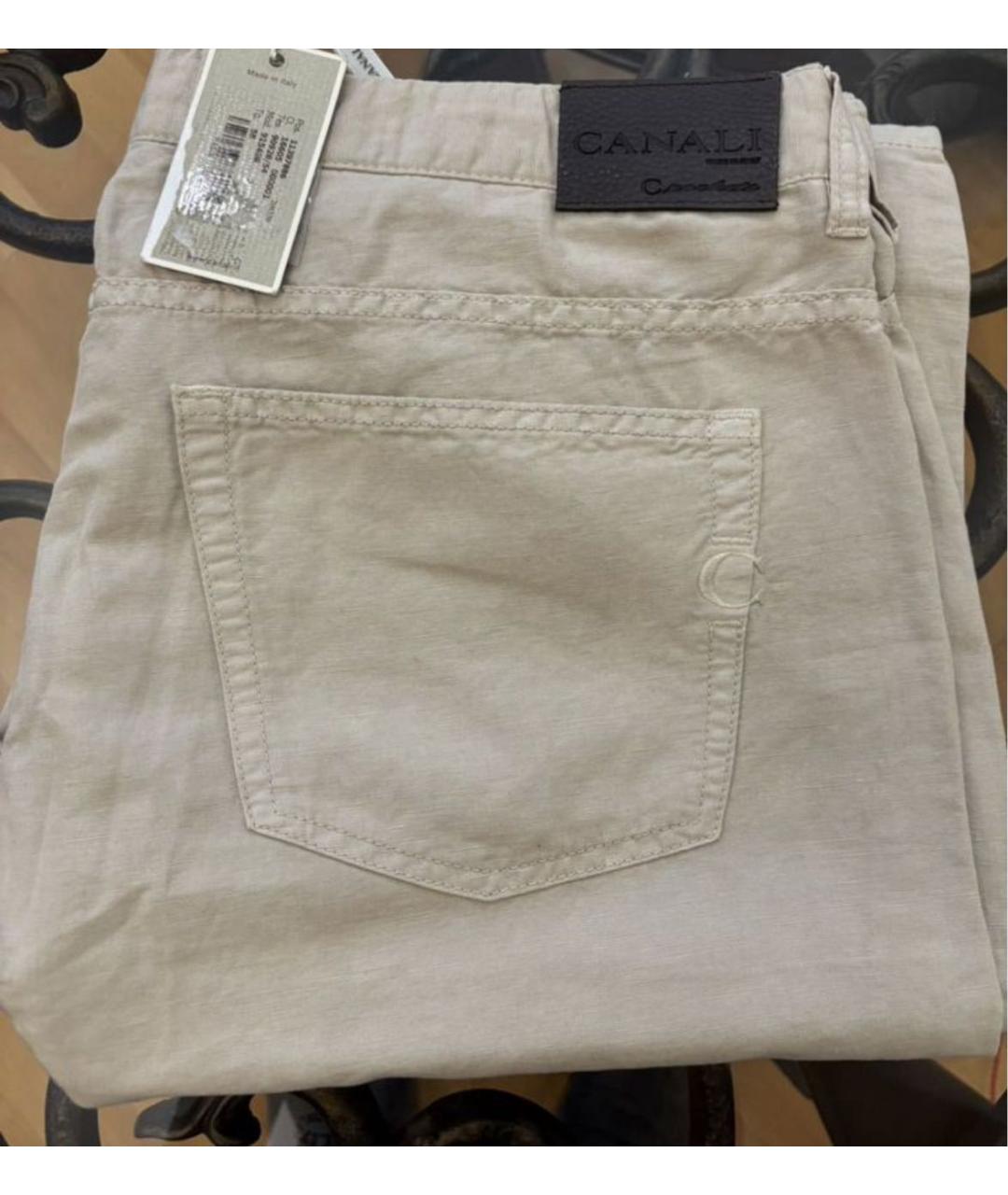 CANALI Бежевые льняные повседневные брюки, фото 2