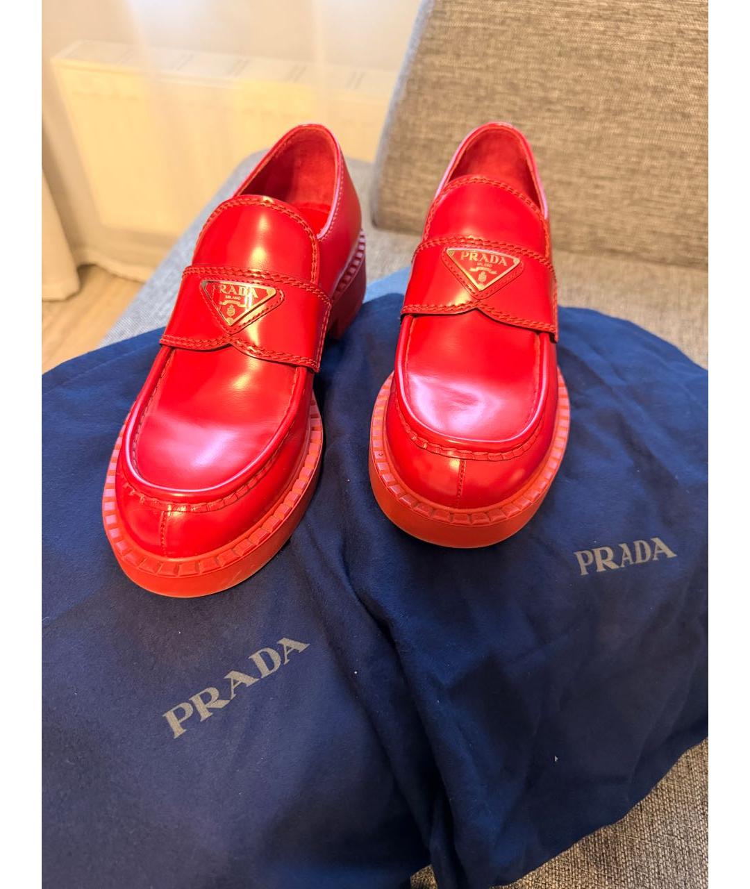 PRADA Красные кожаные лоферы, фото 7