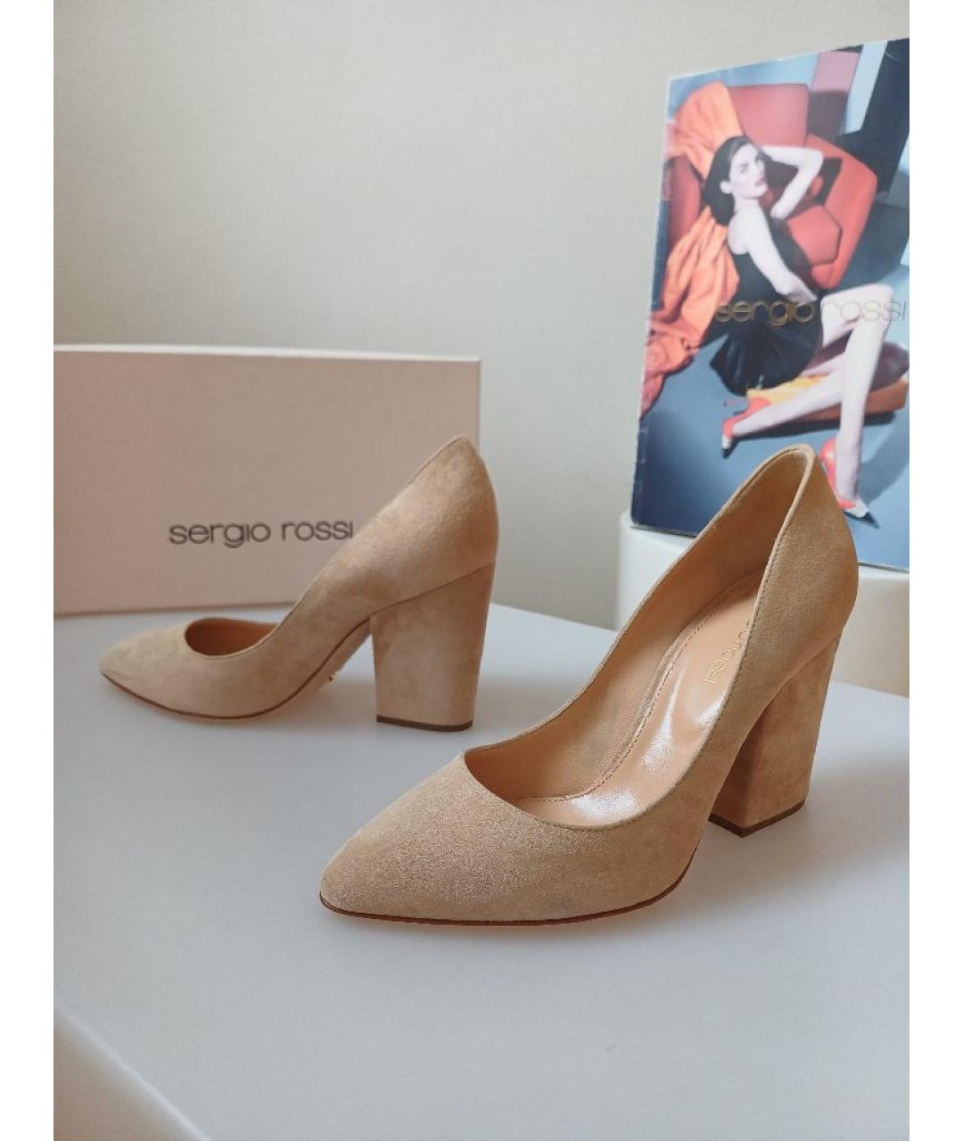 SERGIO ROSSI Бежевые замшевые туфли, фото 3