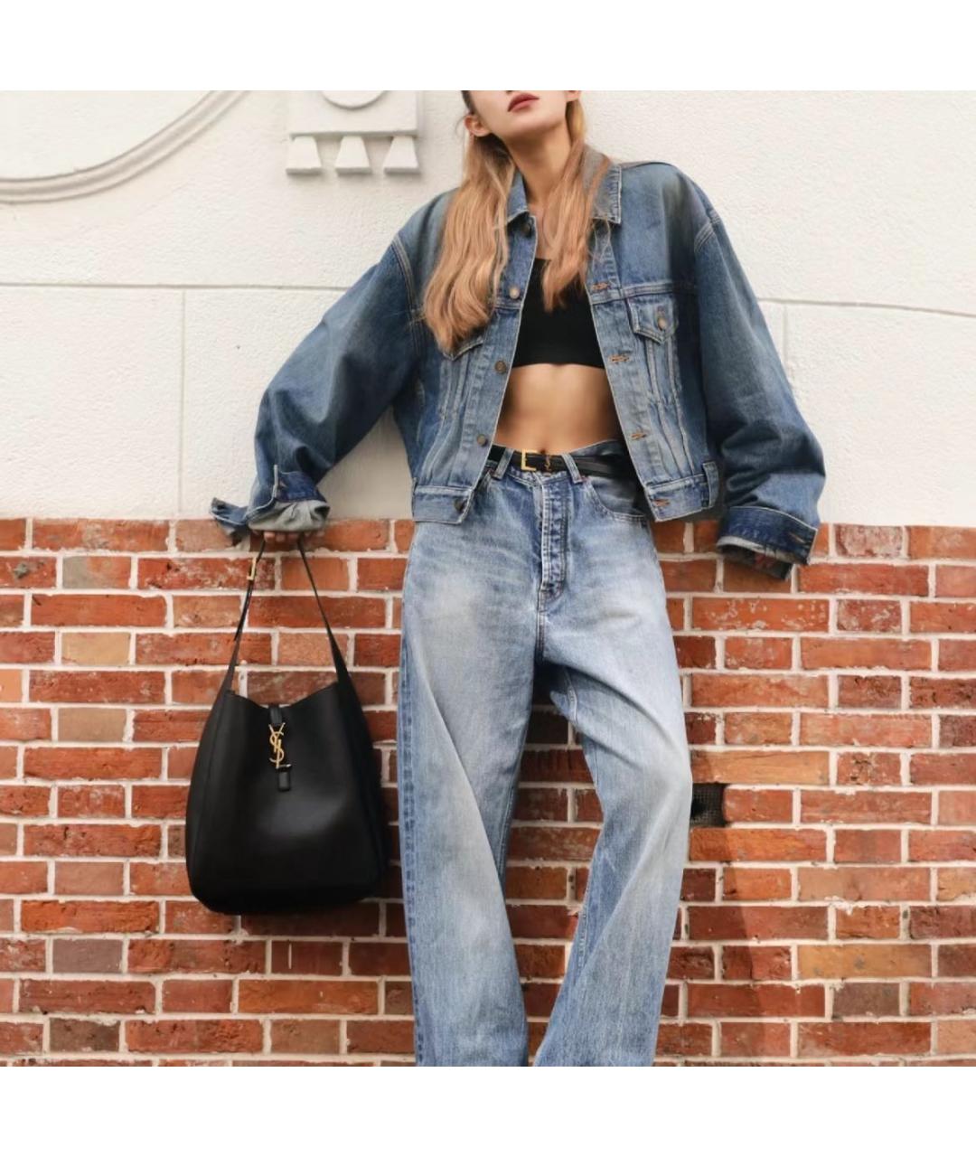 SAINT LAURENT Черная кожаная сумка тоут, фото 7