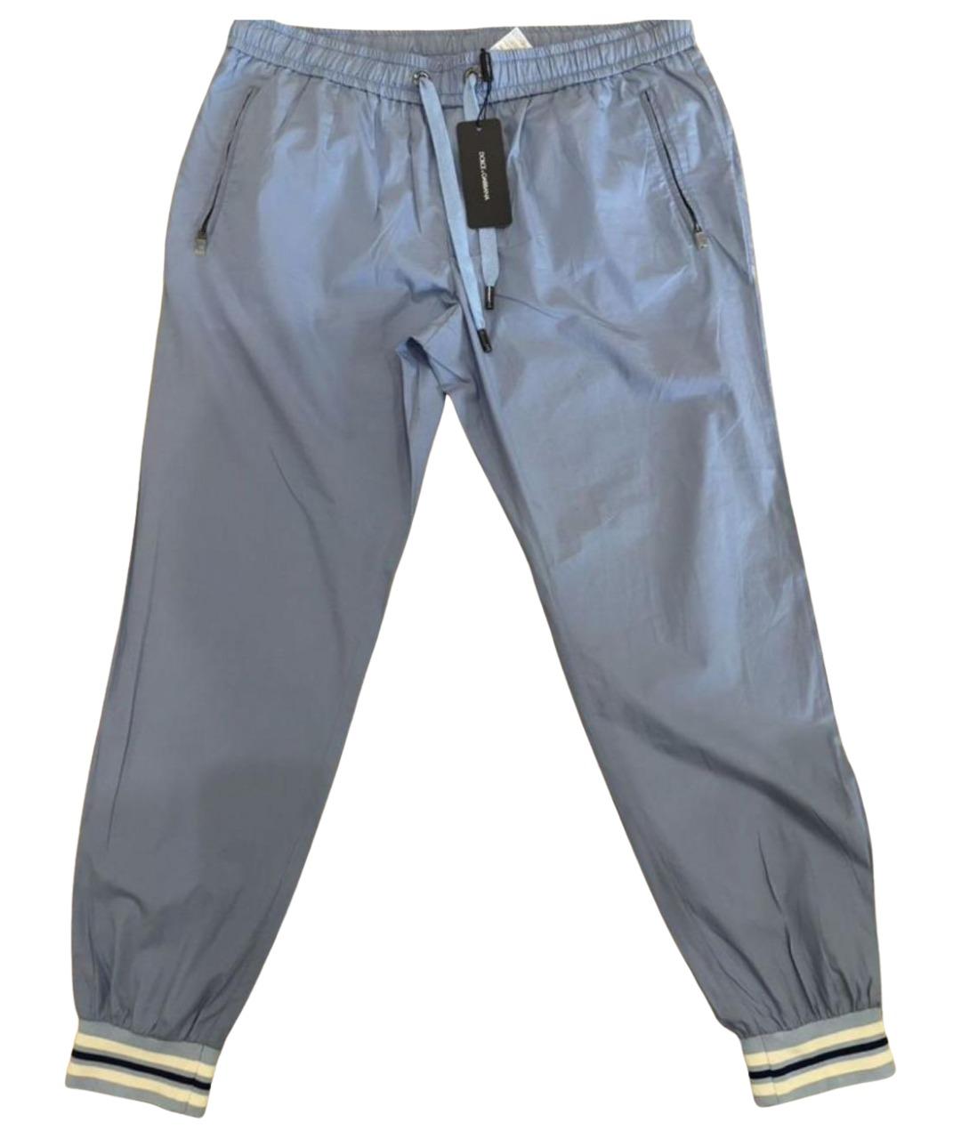 DOLCE&GABBANA Голубые шелковые повседневные брюки, фото 1