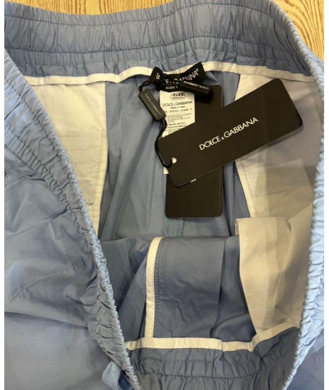 DOLCE&GABBANA Голубые шелковые повседневные брюки, фото 3