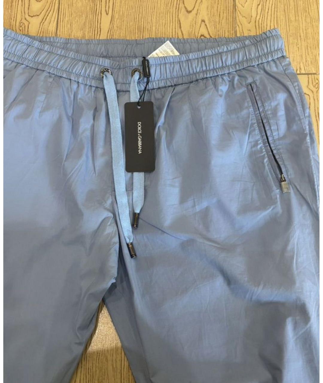 DOLCE&GABBANA Голубые шелковые повседневные брюки, фото 4