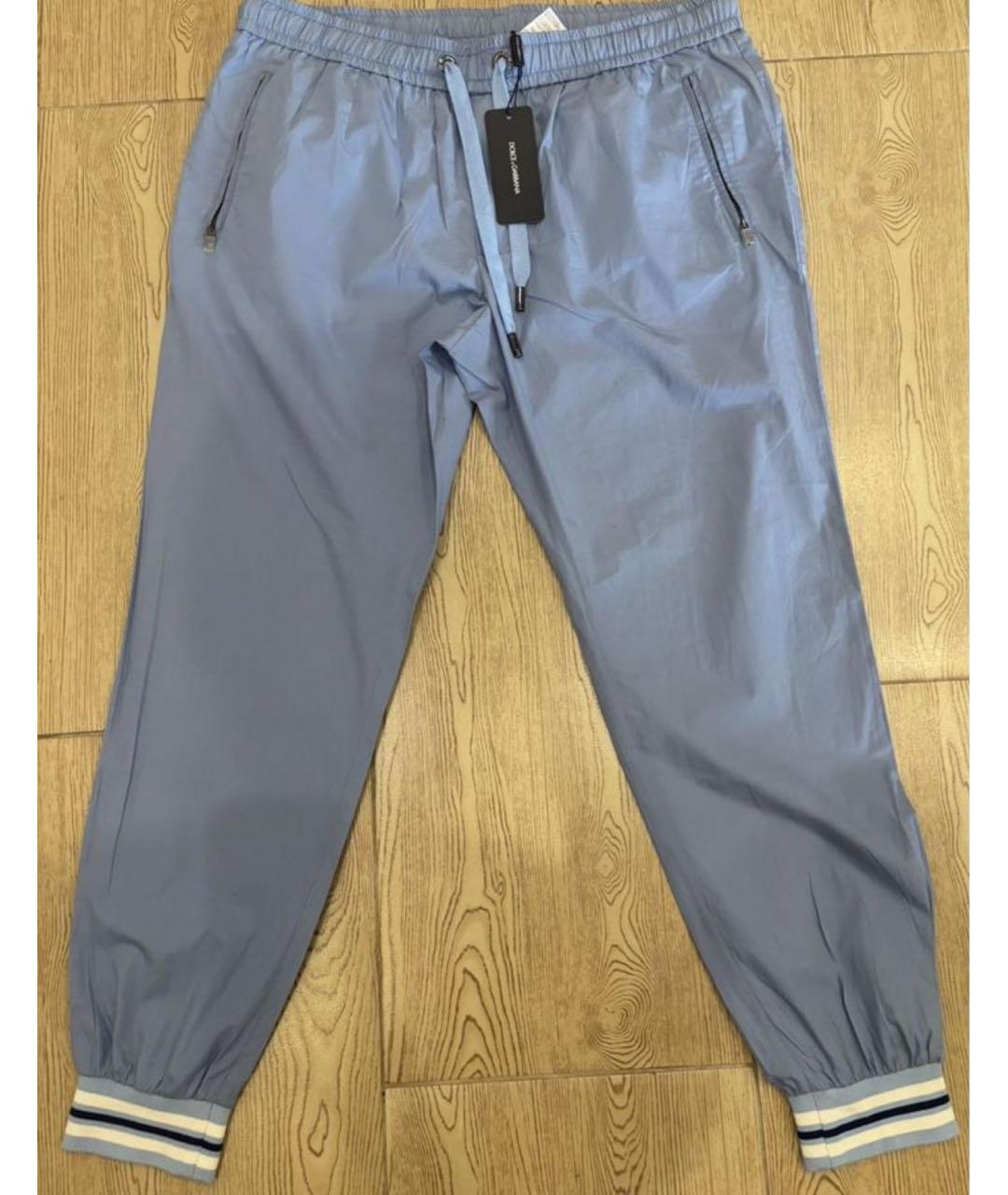 DOLCE&GABBANA Голубые шелковые повседневные брюки, фото 5