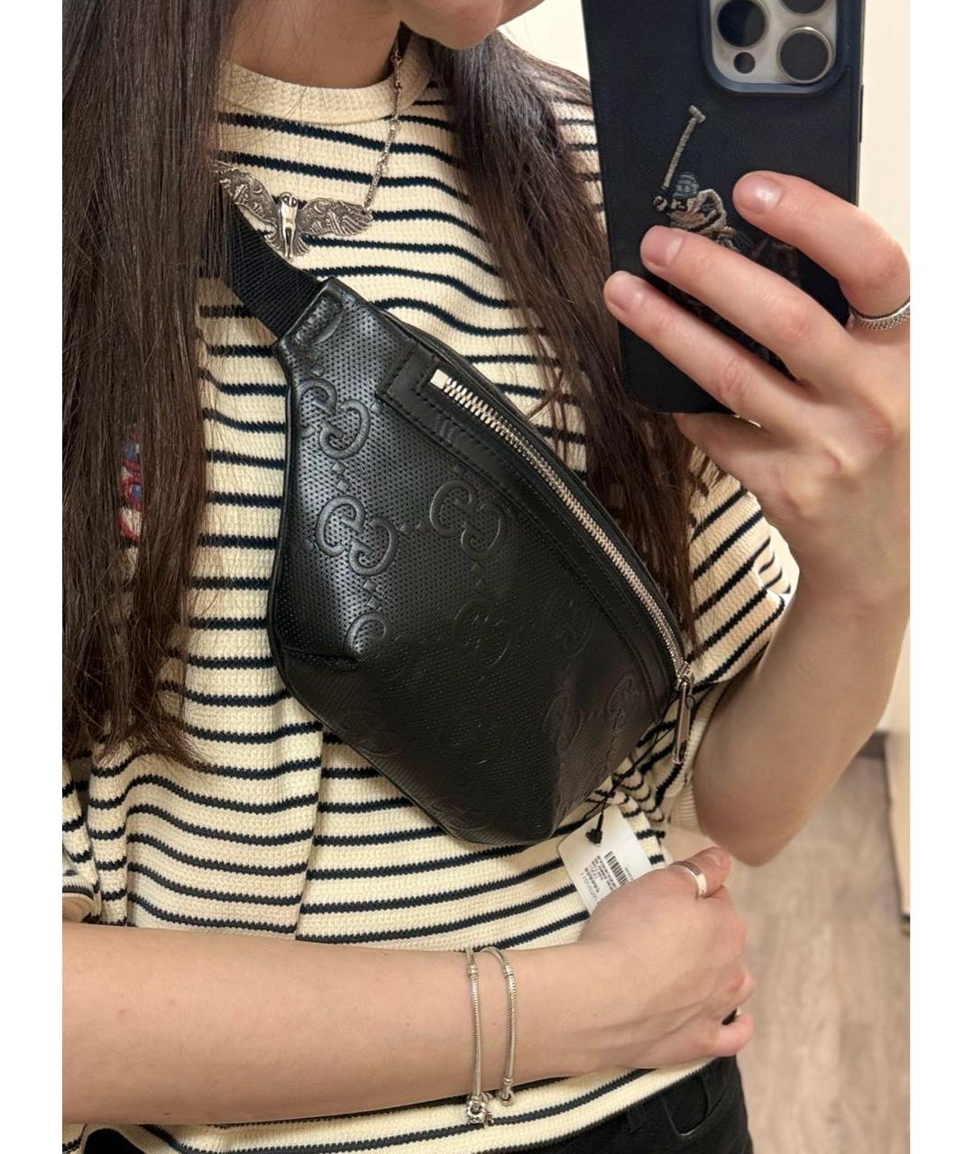 GUCCI Черная кожаная поясная сумка, фото 5