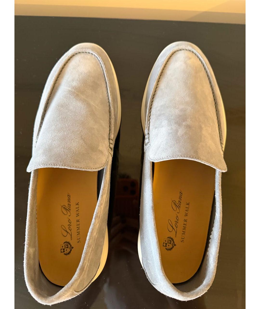 LORO PIANA Голубые замшевые лоферы, фото 3