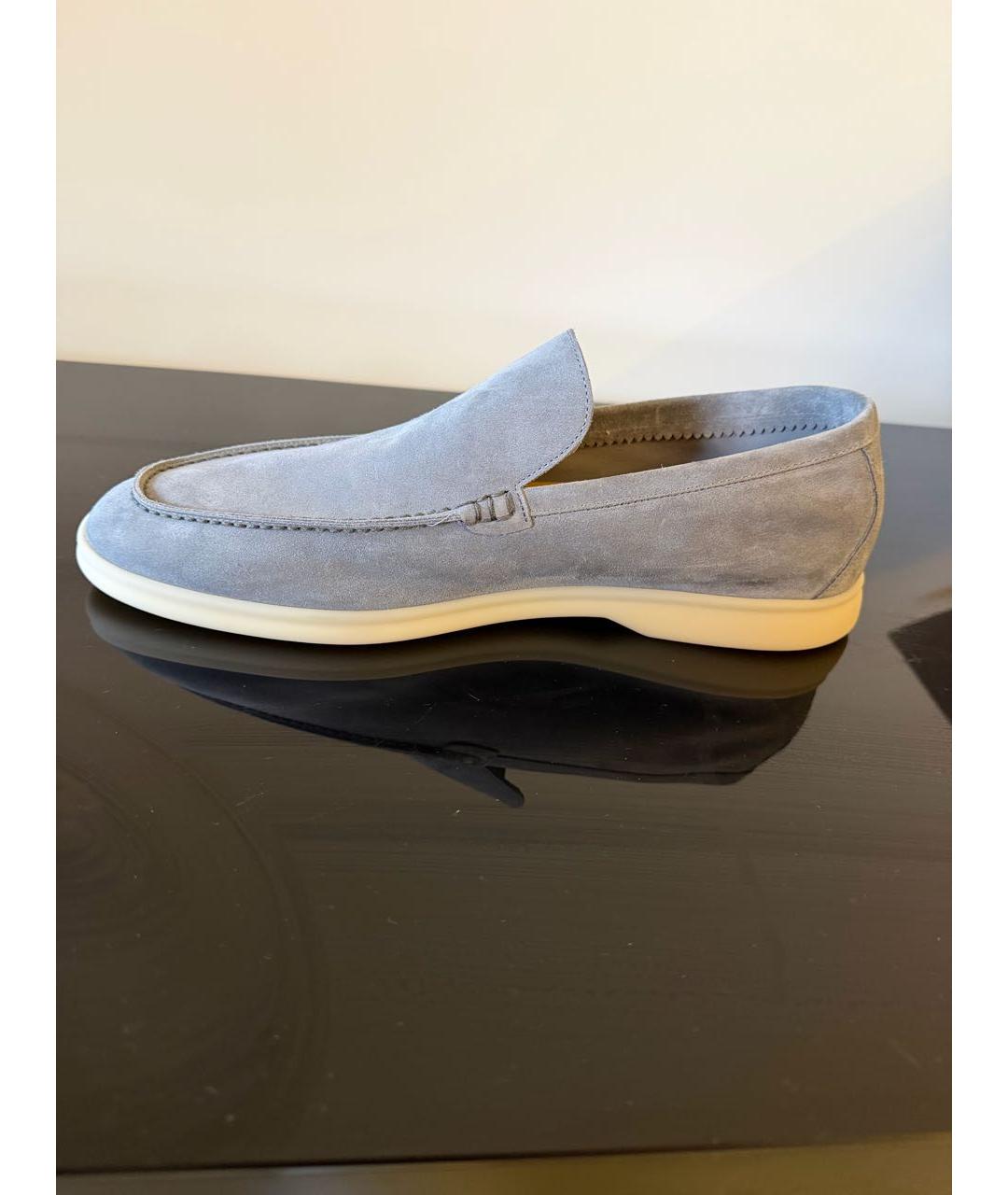 LORO PIANA Голубые замшевые лоферы, фото 6