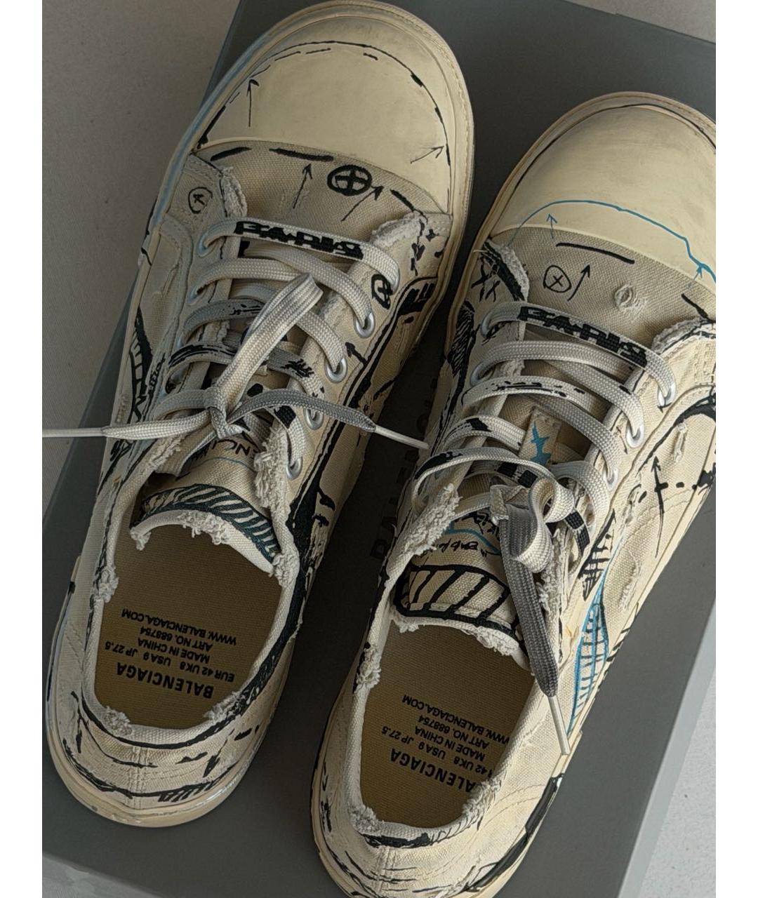BALENCIAGA Бежевые текстильные низкие кроссовки / кеды, фото 3