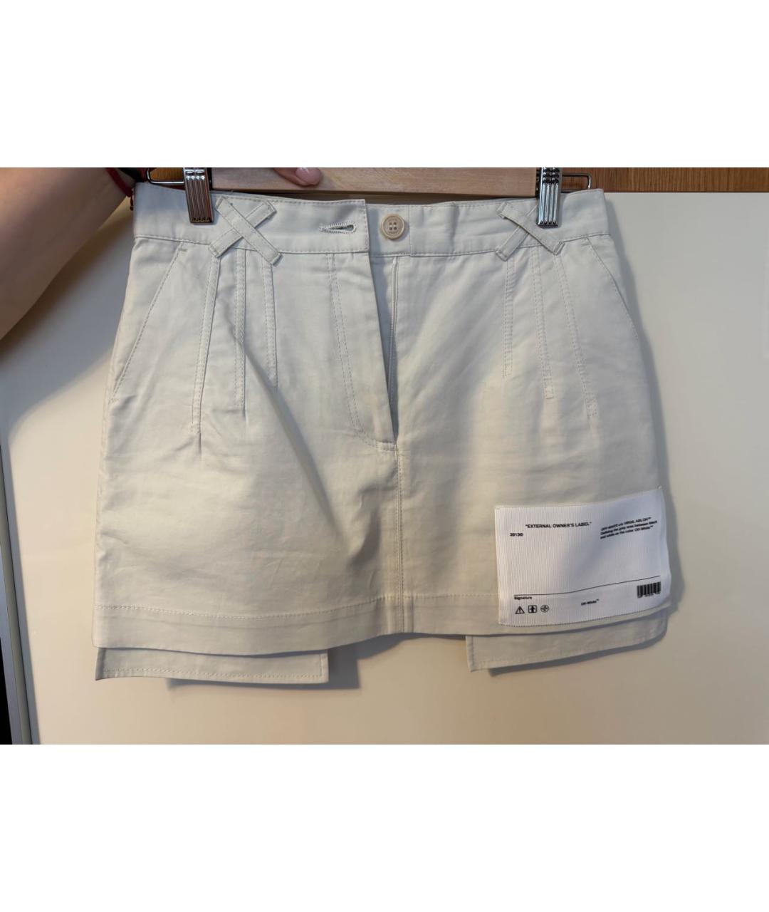 OFF-WHITE Белая хлопковая юбка мини, фото 5