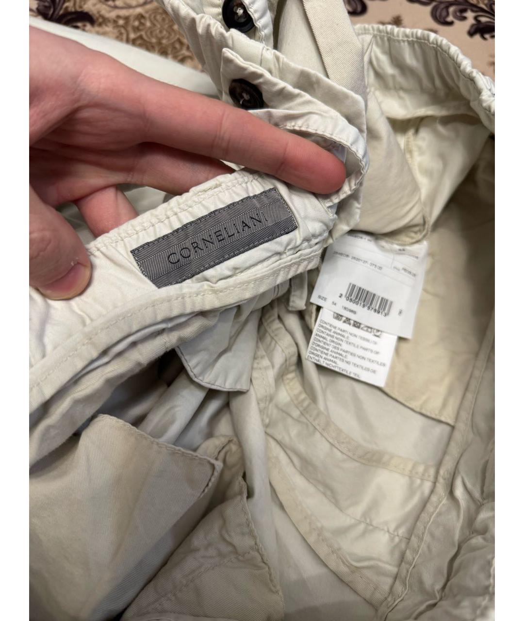 CORNELIANI Белые хлопко-эластановые повседневные брюки, фото 3