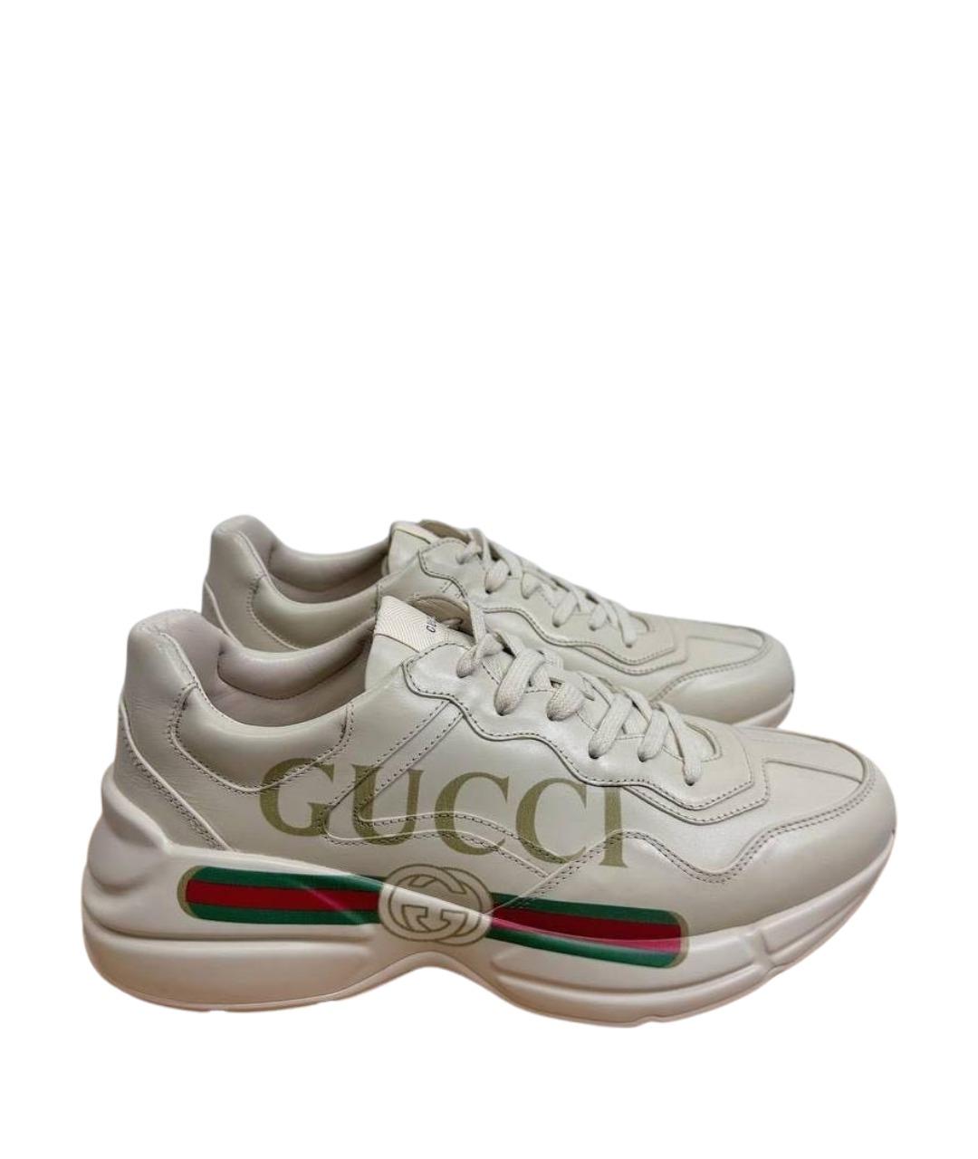 GUCCI Бежевые кожаные кроссовки, фото 1