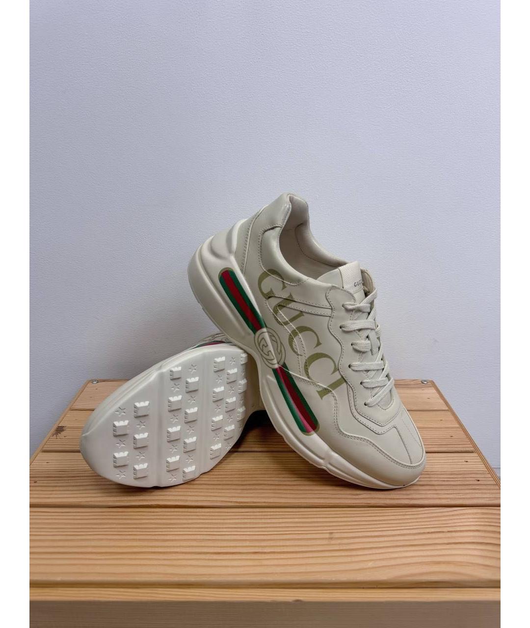 GUCCI Бежевые кожаные кроссовки, фото 2