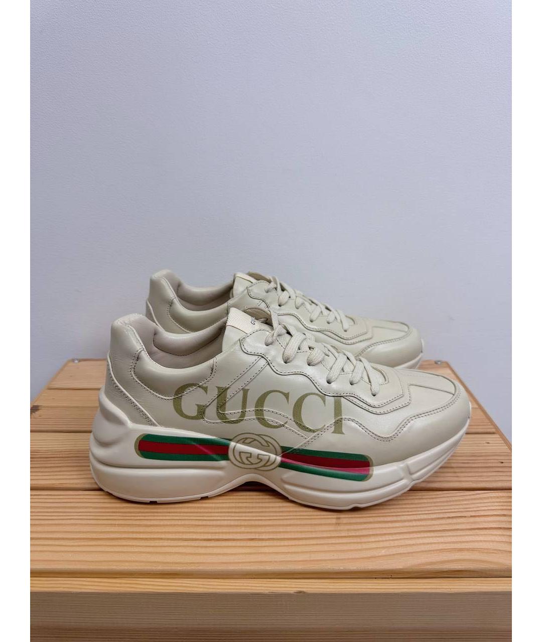 GUCCI Бежевые кожаные кроссовки, фото 5